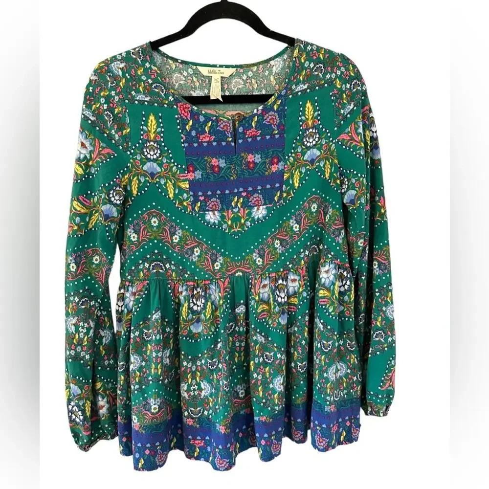 Matilda Jane Make‎ Believe Evergreen Floral Peasant Boho Top Size S